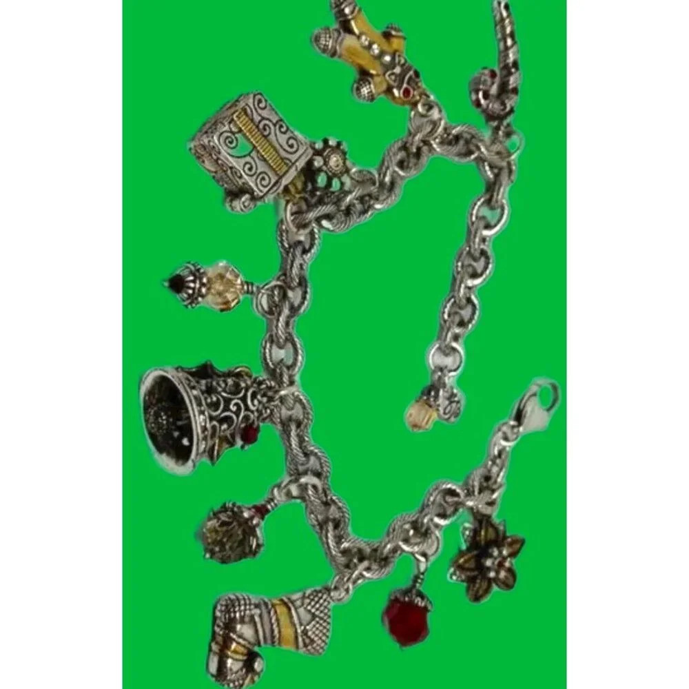 Brighton Christmas winter charms chain bracelet silver plated many charms